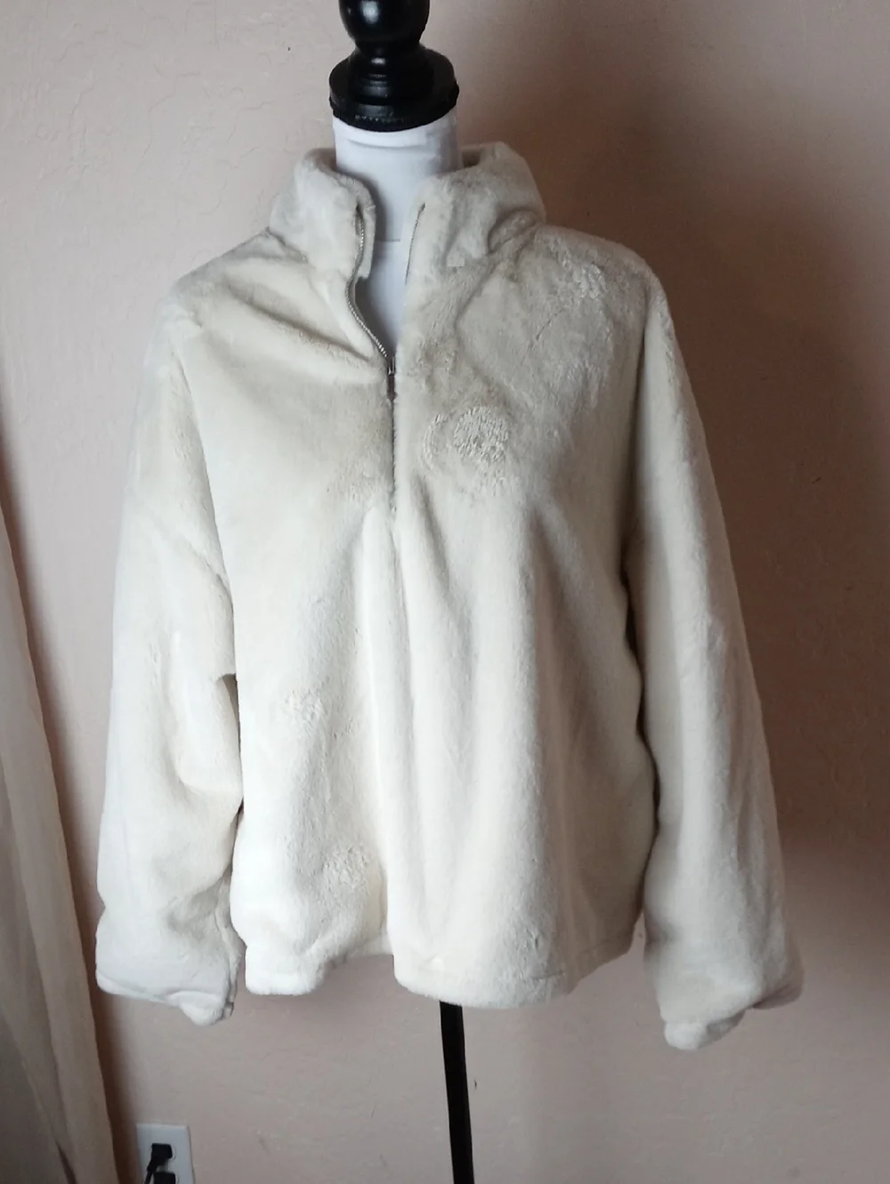 a new day Cream Plush Faux Fur Half-Zip Teddy Jacket